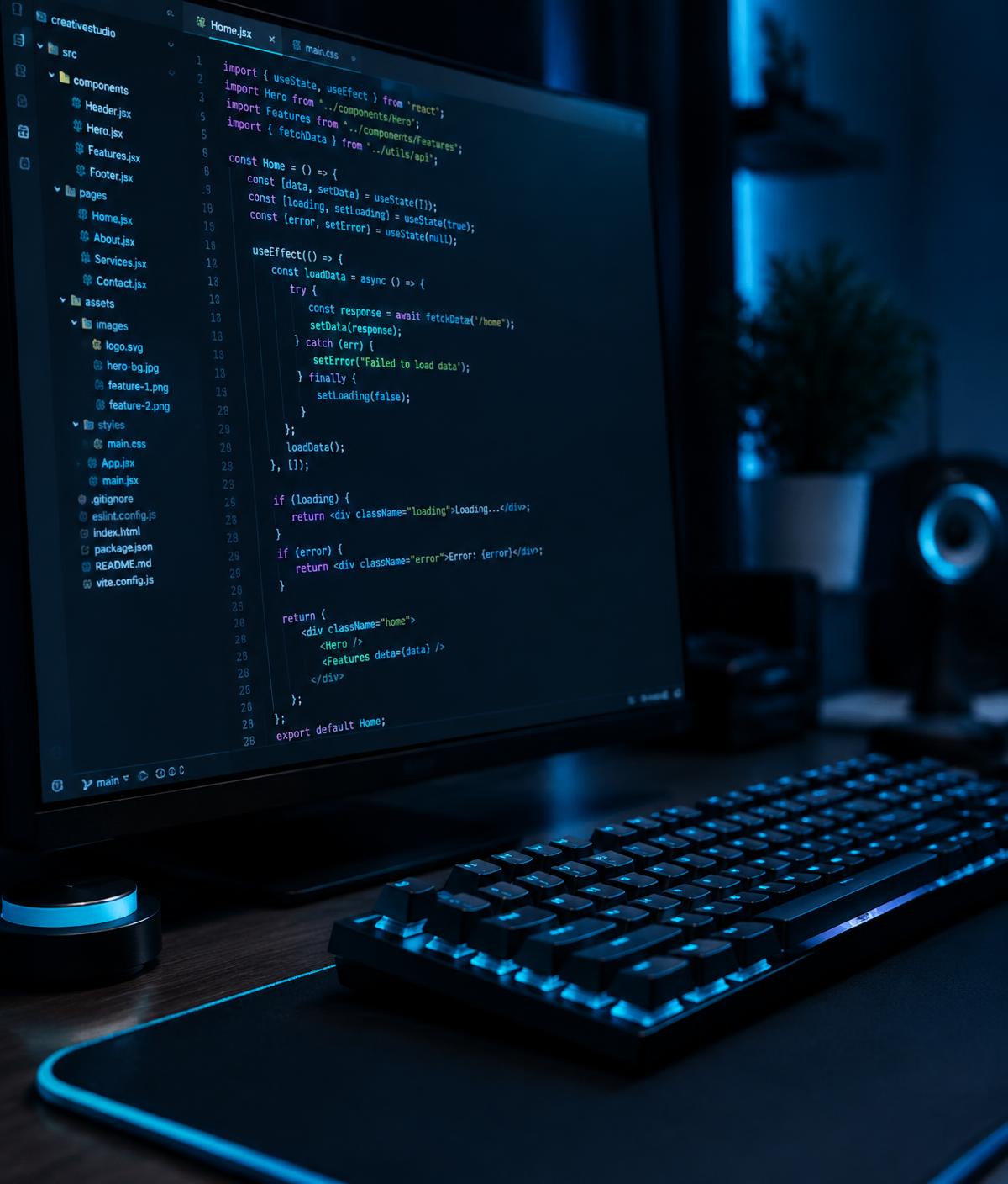 Code on a monitor in a developer workspace